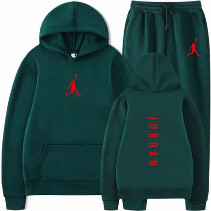Men's pullovers for autumn and winter, solid-color hoodie + stretch waist jogging pants two-piece set, fashionable outdoor casua