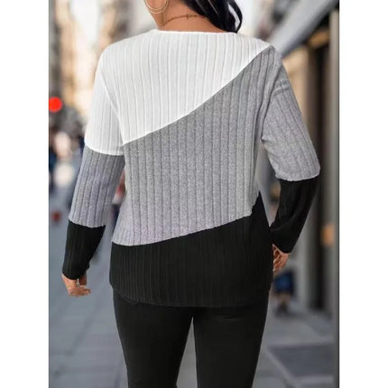 Plus Size New Women's Autumn Fashion Sweater Colorblock Long Sleeve V Neck Casual Daily Pullover