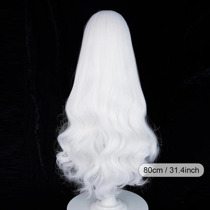 White Long Wavy Anime Game Cosplay Synthetic Wigs with Bangs Fluffy Heat Resistant Wig for Daily Party