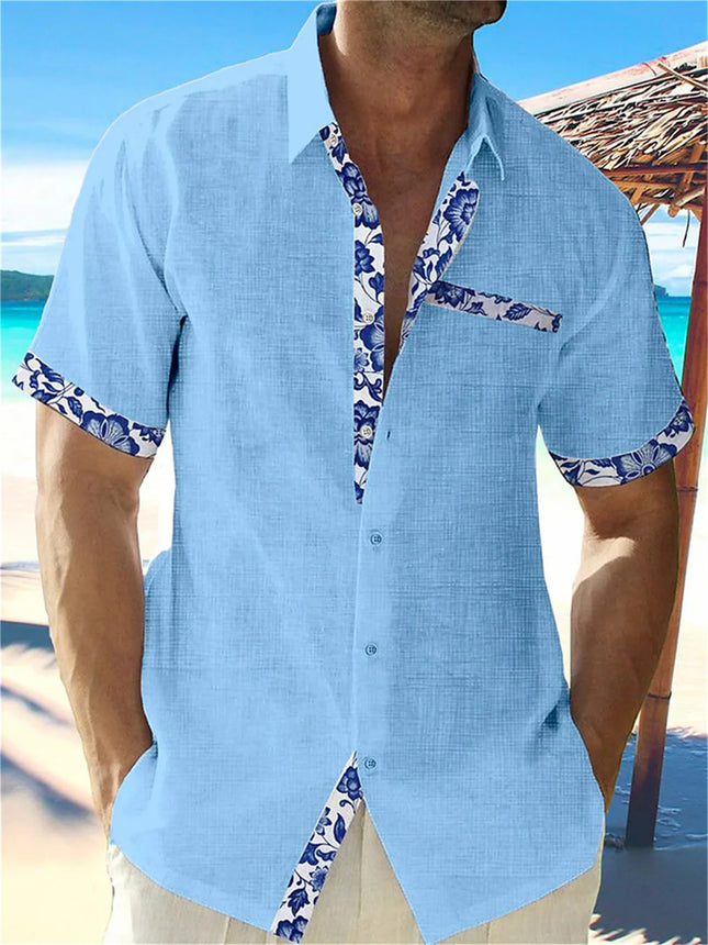 2023 Summer Fashion New Men's High Quality Hawaiian Beach Linen Short Sleeve Shirt Men's Street Solid Top Plus Size