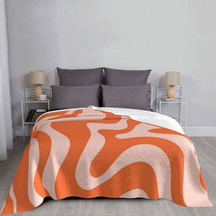Liquid Swirl Abstract Throw Blanket – Orange & Pale Blush Flowing Design, Soft Stuffed Sofa Bed Cover for Modern Home Decor