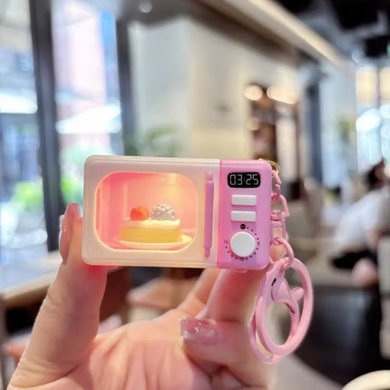 LED Appliance Charm Simulation Microwave Keychain  - Cute Mini Light-Up Kitchen Toy Funny Gift for Food Lovers