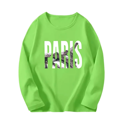 Fashion Paris Eiffel Tower Print T-Shirt Girls Long Sleeve Letter T-shirt Kids Cotton Clothing