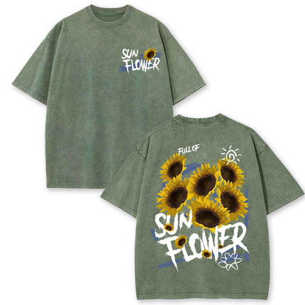 Lift Is Good Beautiful Sunflower Print Washed T-Shirts Women Soft Cotton T-Shirt Street Creative Short Sleeve Summer Casual Tops