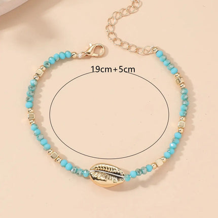 1 Seaside Beach Style String Color Bead Crystal Shell Ankle Ankle Anklet Women's All-match Leisure Travel Party Simple Body Gold