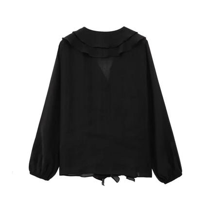ETJ 2025  Women's Spring collection Beautiful Layered blouse Stylish sexy translucent ruffled V-neck long-sleeved shirt