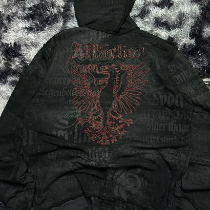 Gothic Dark style Affliction Fashion Hoodie Skull Oversize Zipper Hoodie Men Women Hip Hop Casual Sweatshirt Personality Hoodie