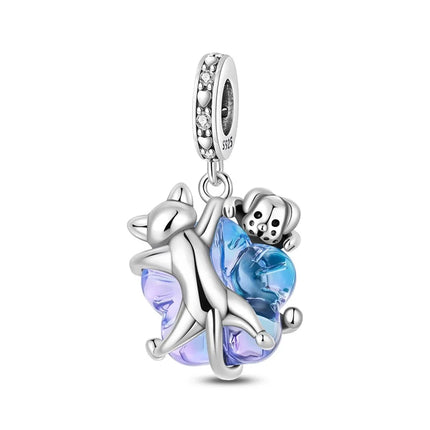 Hot Sale 925 Sterling Silver Dog Paw Print Fixed Clip & Shepherd Dog Dangle Charm Fits Bracelet Beloved Pet Pendant Gifts