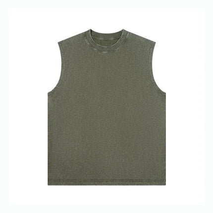230g Pure Cotton European and American High Street Retro Washed Distressed Sleeveless Vest Men's Casual Loose Shoulder T-shirt