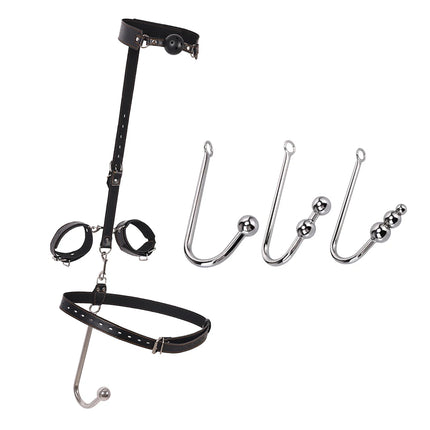BDSM Sex Toys Adjustable Size Leather Collar Neck Bondage Kit Anal Hook Metal Butt Plug MAdult Games Couple Flirt Sex Toys