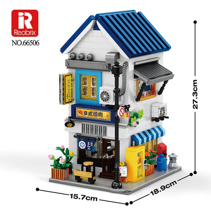Bookstore Building Blocks Japanese Street Scene Architectural Model Grocery store Brick Barbecue restaurant Toys For Kids Gifts