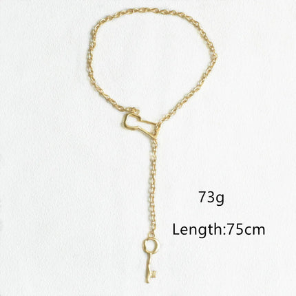 Fashion Women Plastic Beads With Alloy Lock Key Pendant Waist Chain Jewelry Elegant Sweater Long Necklace Accessories