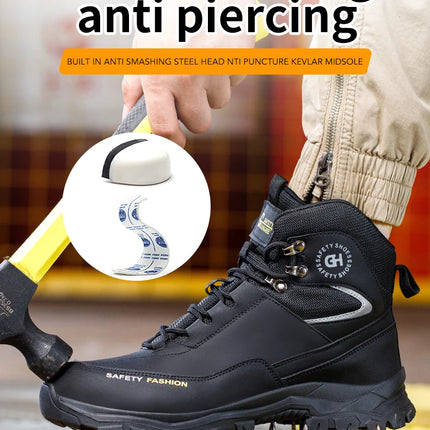 Construction Safety Shoes Men Waterproof Work Boots Anti-smash Steel Toe Shoes Puncture-Proof Indestructible Shoes Safety Shoes