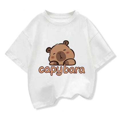 Capybara Print 100%Cotton t shirt For Kids Boy 3-12Years Anime Cute Capibara Short-sleeved Tees Tops Tshirt y2k Girl Clothes