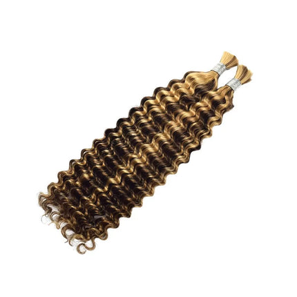 Human Braiding Hair for Boho Braids 50g/Pack Highlight Deep Wave Bulk Human Hair 4/27 Ombre Knotless Braiding Hair Extensions