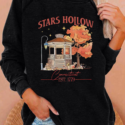 Stars Hollow Fashion Autumn Garden Print Women Sweatshirt Long Sleeve raglan Shoulder Casual Top Women Clothes for Fall & Winter