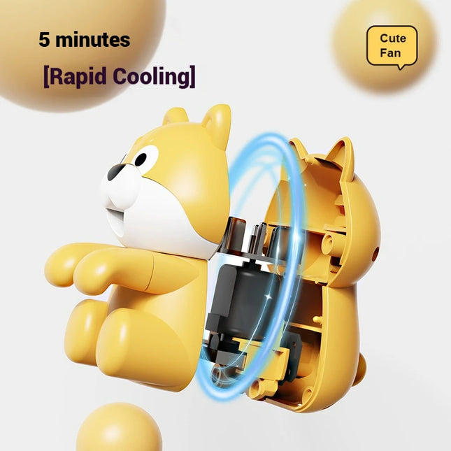 Small Fan Cartoon Puppy Animal Kitty Cat Shapes Tool Portable Handheld Fan Noodles Water On the Cup Toys