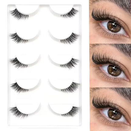 5 pairs Natural Look Curly Half Lashes-Add Volume and Definition to Your Eyes for Dating, Parties, and Stage Makeup-Half Lashes