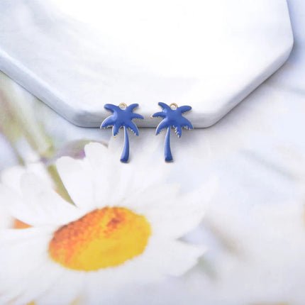20pcs Copper Two-sided  Enamel coconut tree  Charms oil dripping Ear Pendant Necklace bracelet  jewelry decoration