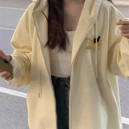 Spring And Autumn Dressing Up Apricot Solid Color Hooded Coat Collection Casual Fashion Trends Versatile Laziness Feeling