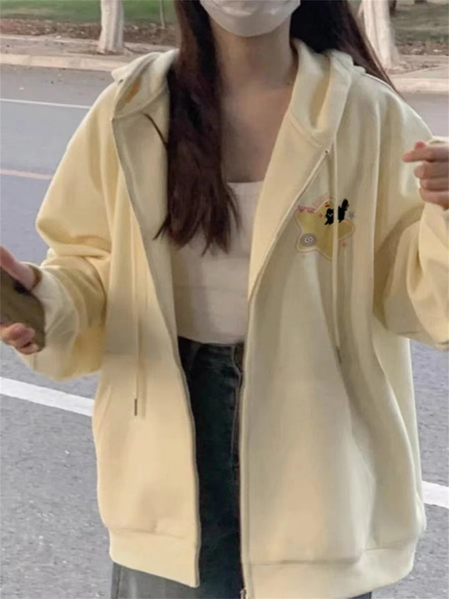 Spring And Autumn Dressing Up Apricot Solid Color Hooded Coat Collection Casual Fashion Trends Versatile Laziness Feeling