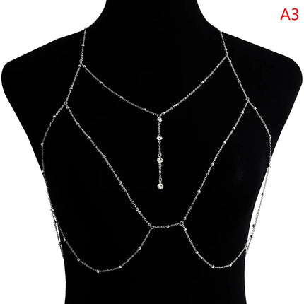 Metal Body Bust Chain Jewelry For Women Sexy Bikini Ladies Breast Crystal Breast Chain Necklace Decoration Summer Body Jewelry