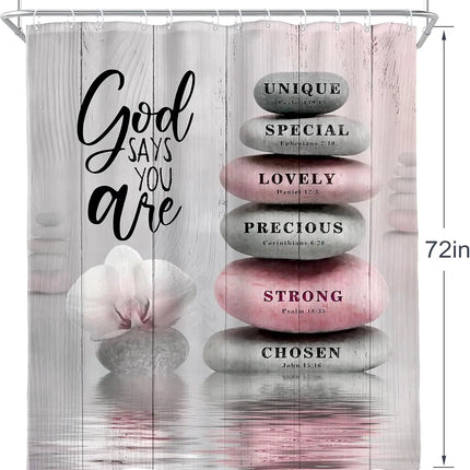 Pink Shower Curtain Bible Verse Scripture Christian Zen Stone Spa Meditation Relaxing Lotus Peach Blush Cloth Fabric Waterproof
