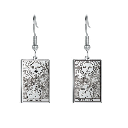 Classic Tarot Cards Stainless Steel Drop Earring for Women Sun Moon Star Lovers Divination Tarot Jewelry Birthday Gift