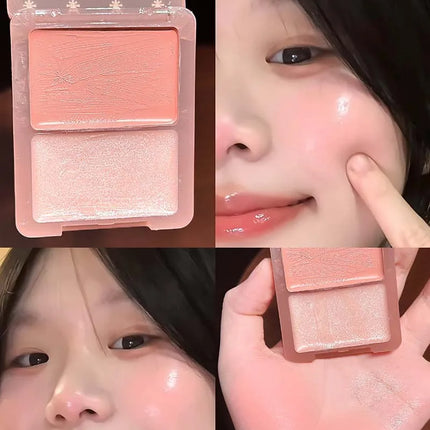 Cappuvini Double Water Glow Blush Cream Hydrating Blusher with Fine Shimmer Natural Makeup Effect Blush Palette