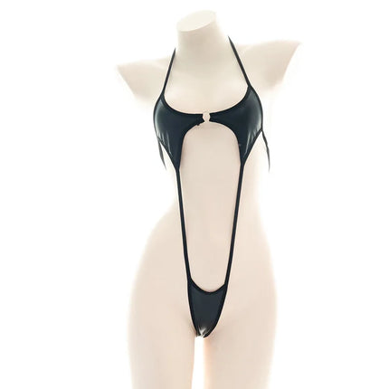 Sexy Jumpsuit patent leather bikini Straps Bandage Bodysuit Beach Girl One-piece Bikini Costume Women Pajamas Lingerie Uniform