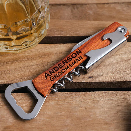 Personalised Logo Wood Handle Corkscrew Wine Opener for Wedding Gift, Custom Brand Logo Beer Bottle Opener