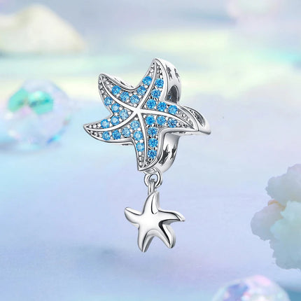 WOSTU 925 Sterling Silver Blue Conch Charm Ocean Bead Animal Turtle Starfish Pendant Fit Original Bracelet Necklace DIY Jewelry