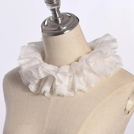 Vintage Lace Ruffled Multi-layer Detachable Collar Victorian Edwardian White Costume Neck Collar for Women Girls