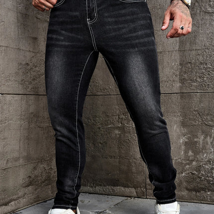 Men Jeans Denim Pants Clothing Trousers Men's Casual Black Washed Slim Fit Stretch Skinny Denim Pants