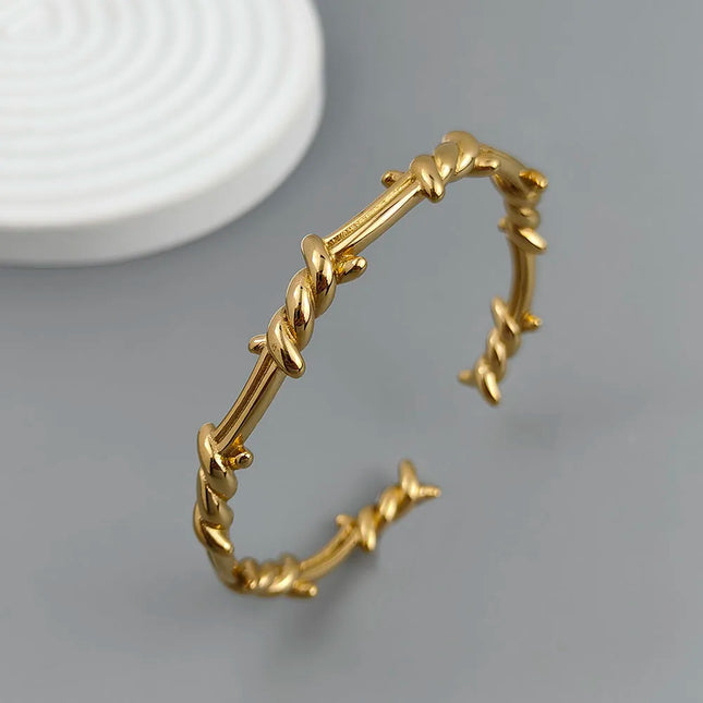 New style wire wrapped thorn stainless steel gold plated 18K bracelet, high quality waterproof silver jewelry, couple gift