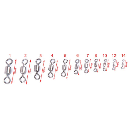 50PCS Fishing Bearing Rolling Swivel Solid Ring Lures Connector 11 Size