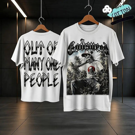 Skull Print "Out Of Many One People" T-shirt Y2K Hip Hop Crew Neck Loose Short Sleeve Men's And Women's Casual Gothic Style Top
