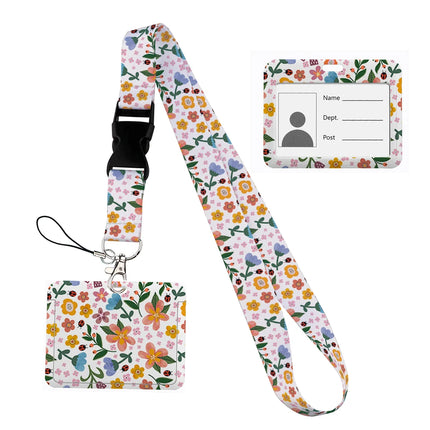 Flower design Lanyard Business Credit horizontal Card Holder Neck Strap Keychain Hang Rope ID Badge Holder Lariat Lasso