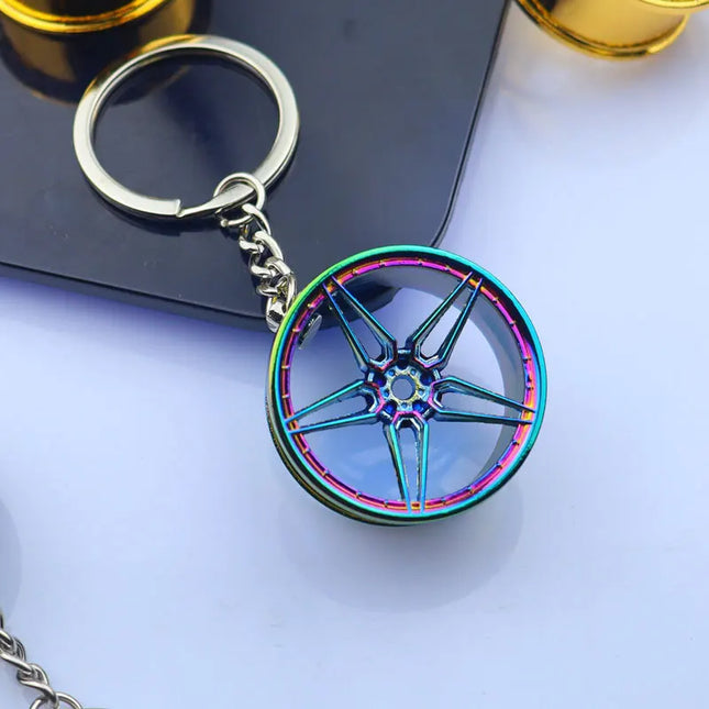 Racing Wheel Hub KeyChain Steering Wheel Head Brake Calliper Personality Modified Car Metal Key Ring Model Gifts