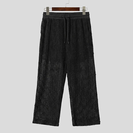 INCERUN Men's Pants Mesh Patchwork Joggers Drawstring Casual Trousers For Man Streetwear See Through Sexy 2026 Casual Male Pants