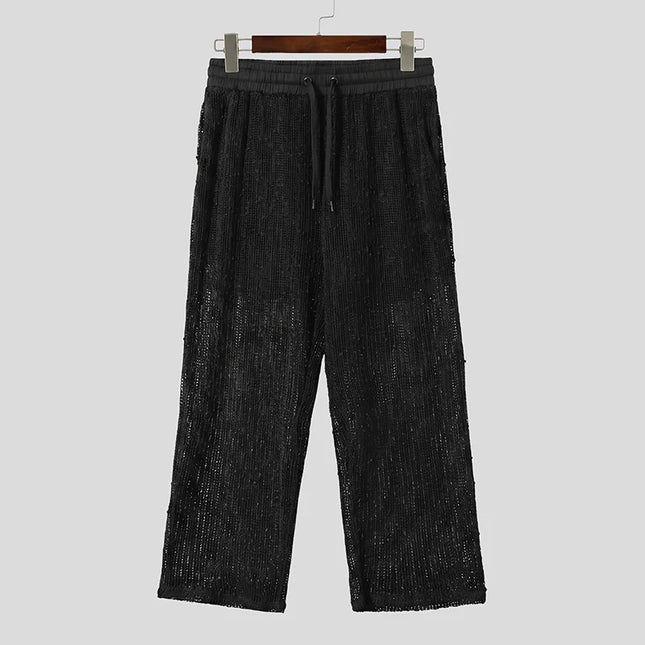 INCERUN Men's Pants Mesh Patchwork Joggers Drawstring Casual Trousers For Man Streetwear See Through Sexy 2026 Casual Male Pants