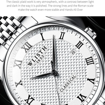WLISTH Luxury Stainless Steel Watches for Man Waterproof Luminous Quartz Watches Roman Scale Wristwatch Date Week Men Watch