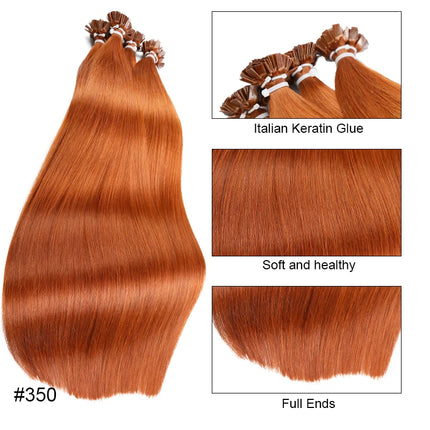 Straight Human Hair Extension By Fusion Flat Tip Keratin Capsules 0.8g/ 1g/Strand 50pcs Natural Hair Extension Ombre Blond Color
