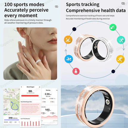 New Fashion Diamond Lady Smart Ring With Box Heart Rate Monitoring Application Controls Fitness Sports Women Health Smartring