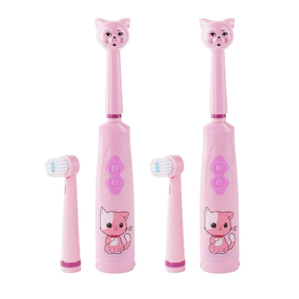 Kids electric toothbrush, battery powered, baby spotted dog design, with dust cover, cartoon cat/lion, round head.