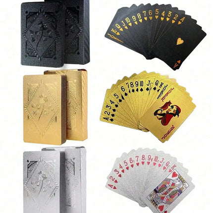 1 A PaIr 0f Rose Waterproof Plastic Poker Cards,Golden Foil Playing Cards For Party Game,(Golden/Black/),Gaming Gift Playing