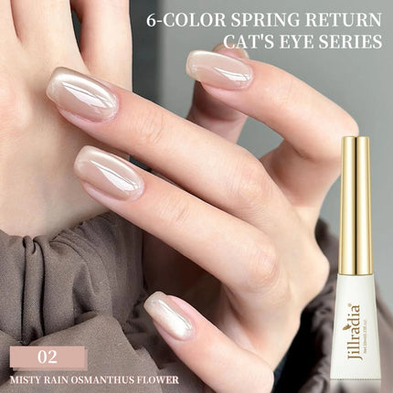 6pcs Nails Gel Glass Bead Cat Eye Gel Nail Polish New Style Sparkling Milk Tea Crystal Cat Eye Nail Art Nail Supplies