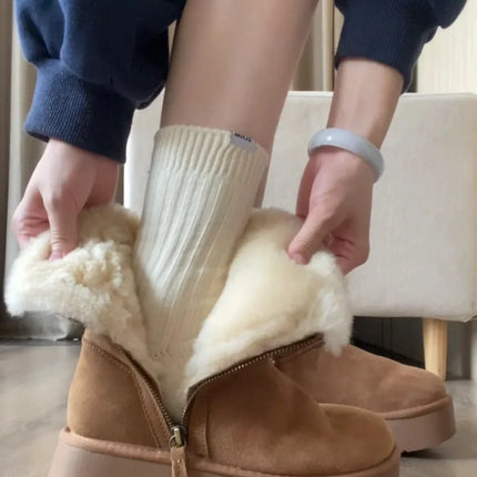 Luxury Winter Women Long Plush Warm Snow Boots Casual Shoes New Suede Fur Chelsea Ankle Boots Flats Platform Ladies Thick Shoes