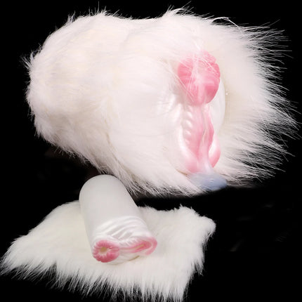 ELKKOST Silicone Animal Fantasy Male Masturbator with Fur Pocket Stroker Pussy Penis Sleeve Fake Vagina Anal Sex Toys for Men