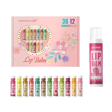 Moisturizing Lip Balm Set 36PCS, 12 Flavored Natural Lip Balms For Gifts Party Favors Bulk Fruit Lip Balms Dry Cracked Lip Care